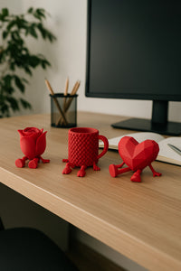 Dekoratif Kalp Gül Ve Kahve Figürü Kahve Sever Obje 3'lü Set 9 X 7 Cm