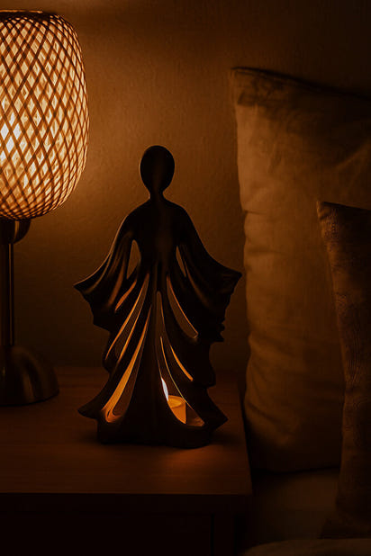 Kadın Figürlü Dekoratif Mumluk, Güç ve Zarafeti Simgeleyen Bohem Tasarım, Reçine, Ev Ofis Dekoru