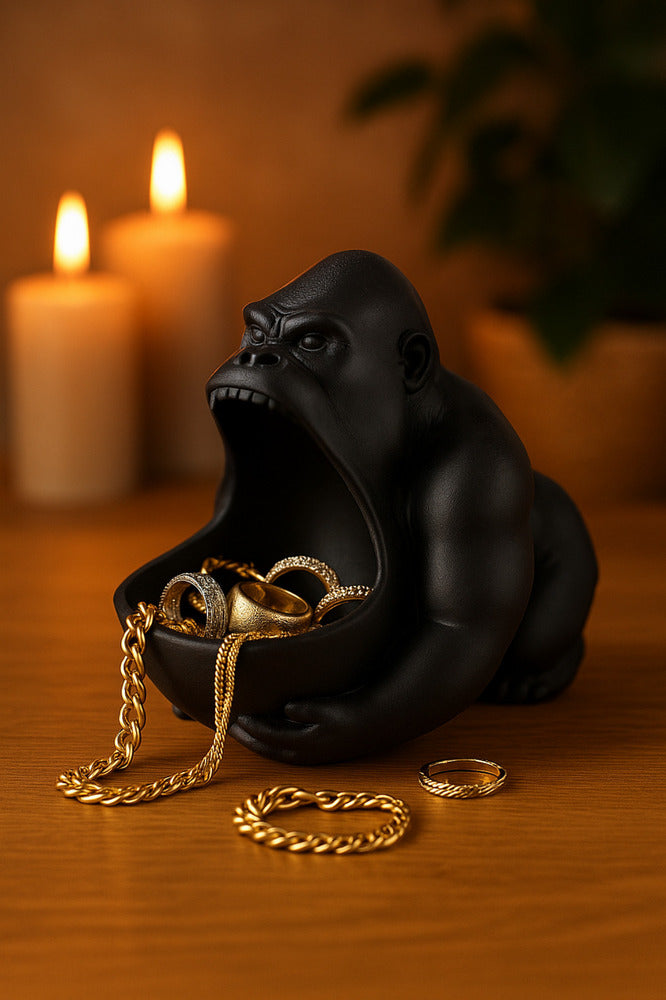 3D Reçine Goril Figürlü Takı Organizer, Yüzük, Bileklik ve Kolye Sunumluk 16 x 14 cm