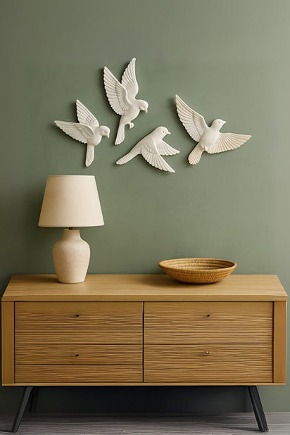 4’lü 3D Kuş Duvar Dekoru Dekoratif Reçine Dekor Modern, Bohem Duvar Dekoru Ev, Ofis Süsleme