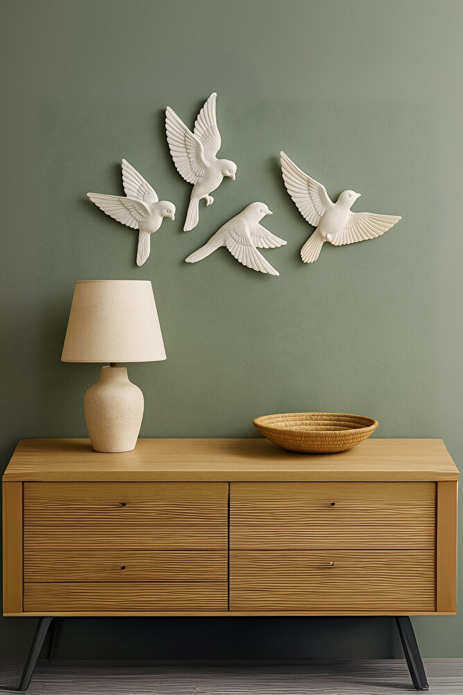 4’lü 3D Kuş Duvar Dekoru Dekoratif Reçine Dekor Modern, Bohem Duvar Dekoru Ev, Ofis Süsleme