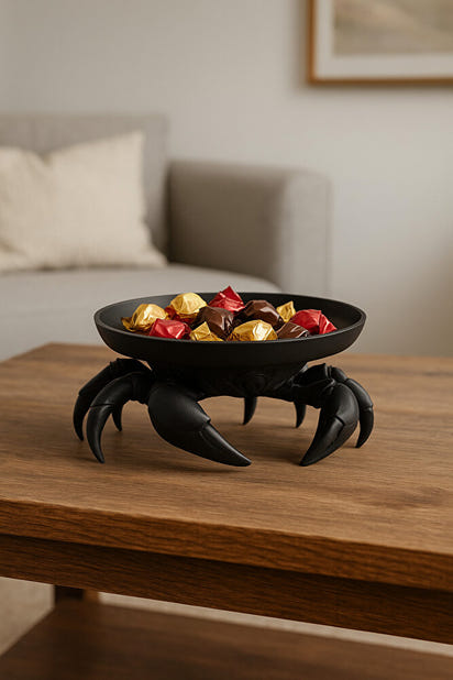 Dekoratif Yengeç Figürü Siyah Pratik Ev Gereçleri Çok Amaçlı Sunum Tabak 16 X 16 Cm