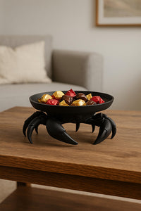 Dekoratif Yengeç Figürü Siyah Pratik Ev Gereçleri Çok Amaçlı Sunum Tabak 16 X 16 Cm