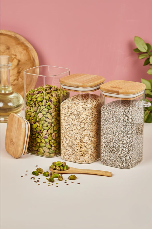 3’lü Kaşıklı Cam Kavanoz Seti Baharatlık Saklama Düzenleme Kavanozu 950 ml