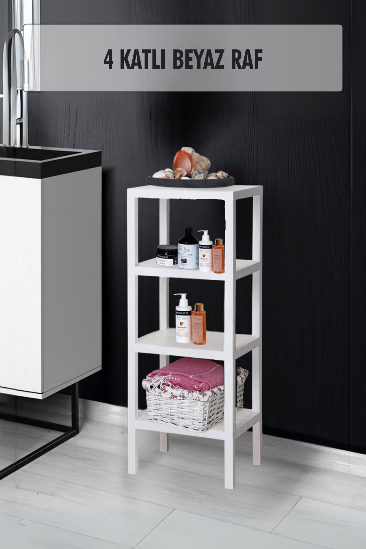 4 Katlı Beyaz Raf Kitaplık & Banyo Düzenleyicisi 100 cm