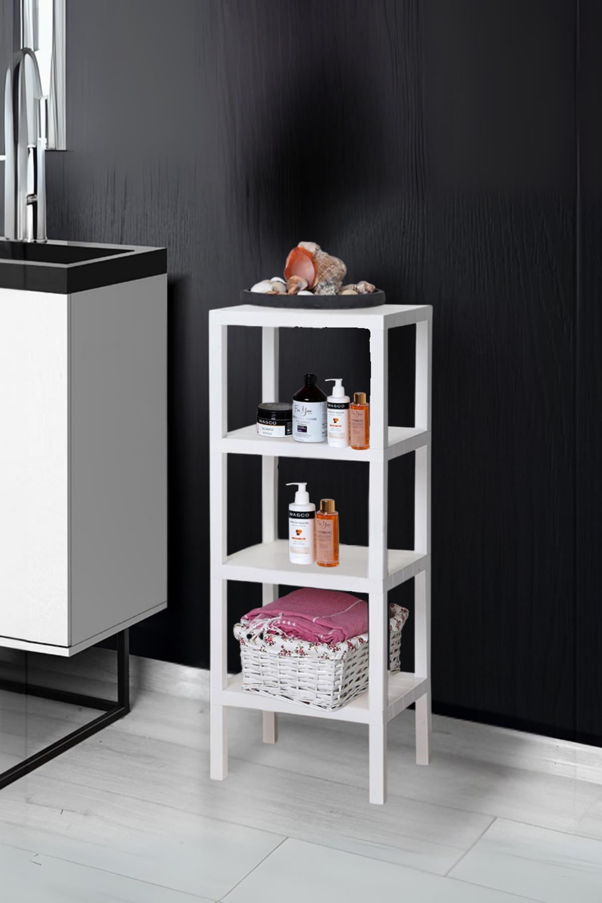 4 Katlı Beyaz Raf Kitaplık & Banyo Düzenleyicisi 100 cm