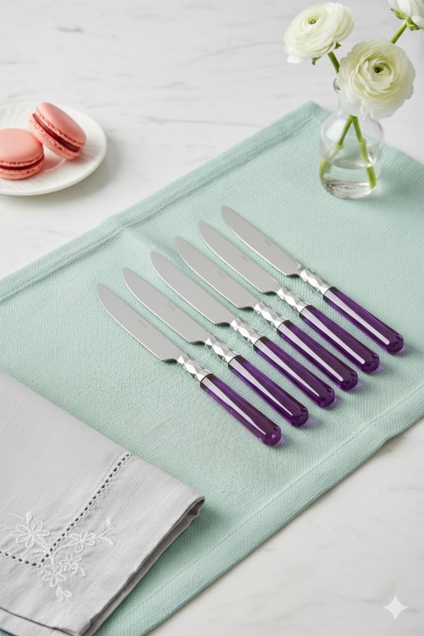 6’lı Paslanmaz Çelik Mor Tatlı Bıçağı Seti