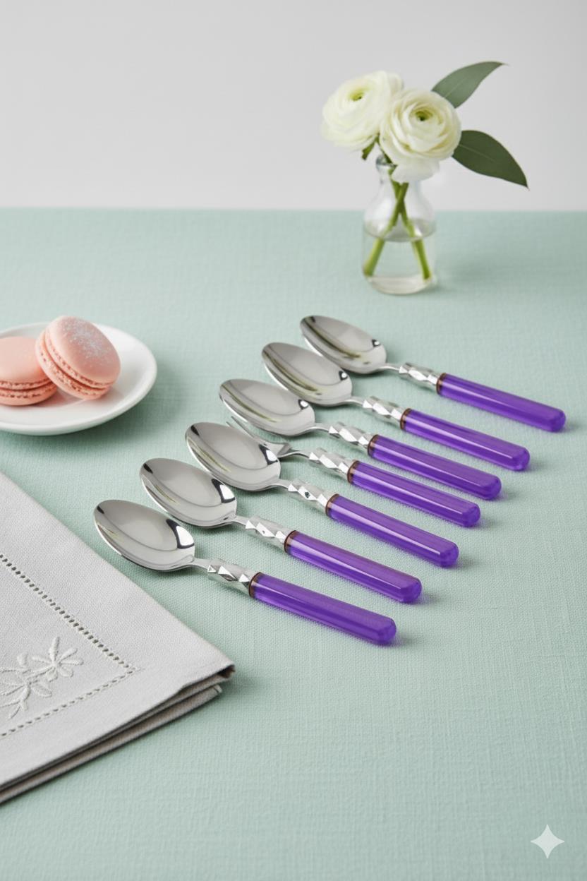6’lı Paslanmaz Çelik Mor Tatlı Kaşığı Seti