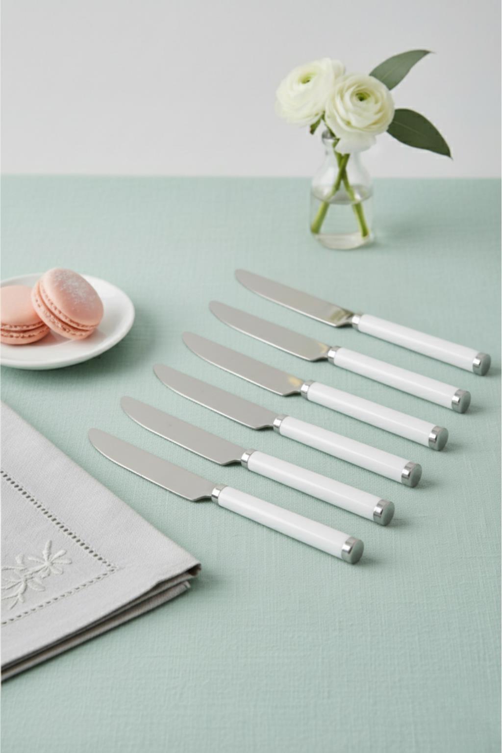 6’lı Paslanmaz Çelik Yemek Bıçağı Seti Beyaz Saplı 15 cm