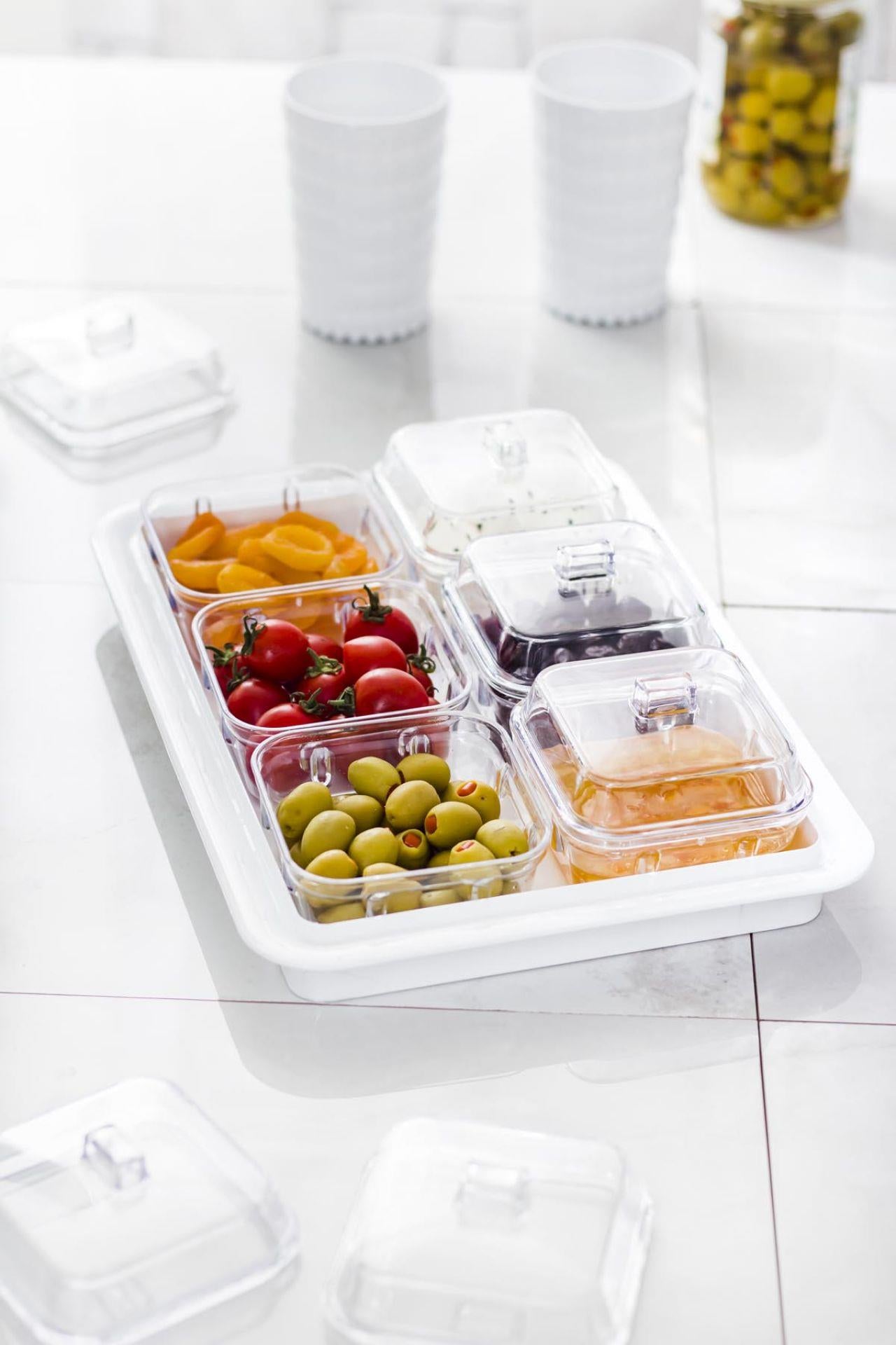 Akrilik Beyaz 6’lı Kapaklı Kahvaltılık Kahvaltı Seti & Saklama Kabı (Cam Değildir)