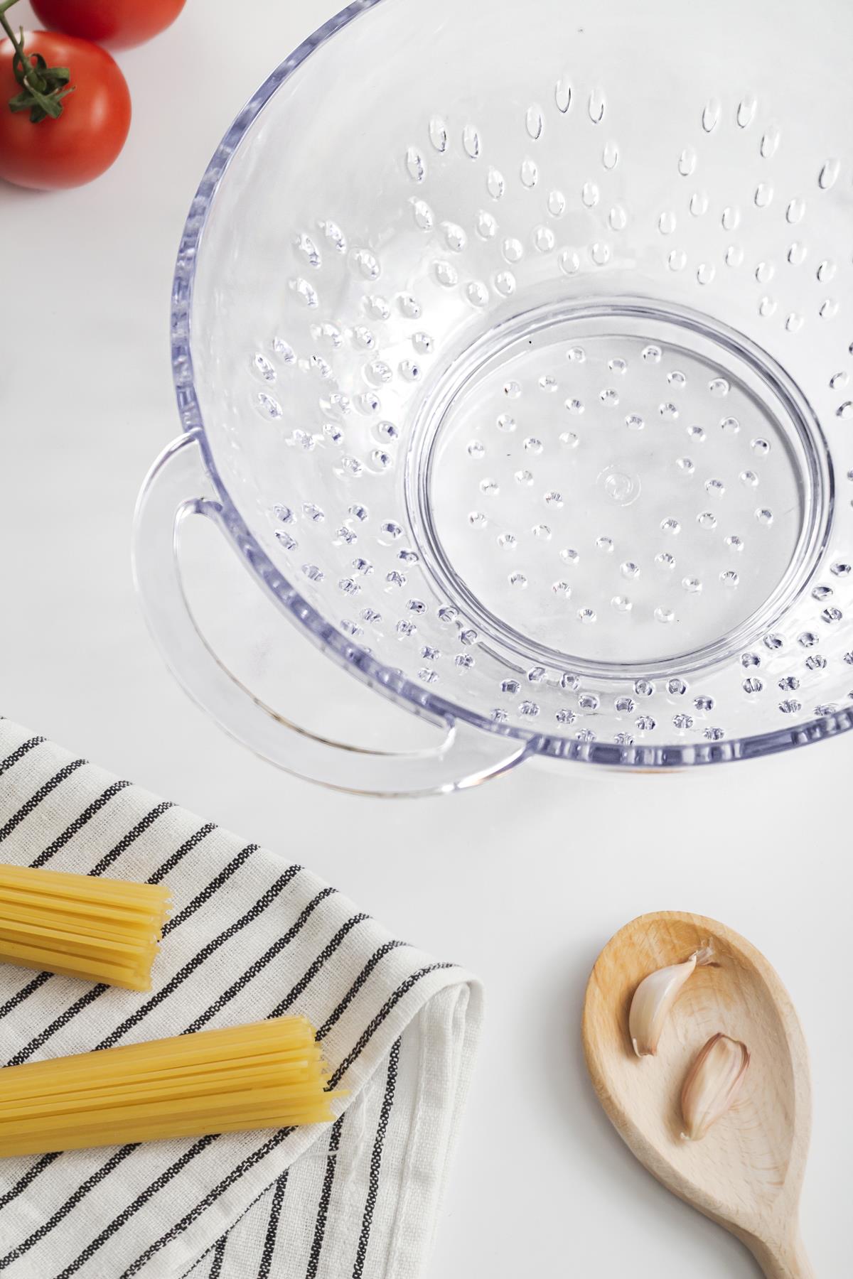 Akrilik Şeffaf Makarna Süzgeçi & Sebze Meyve Süzgeçi