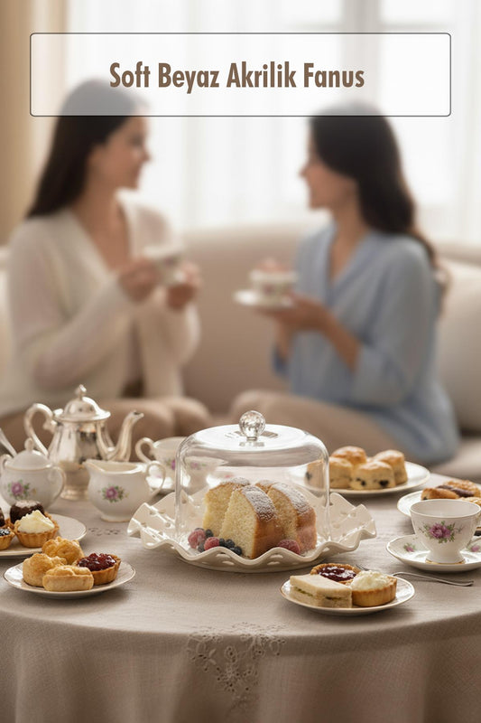 Beyaz Akrilik Delikli Fanus Sunum ve Saklama Kabı - 2 Parça