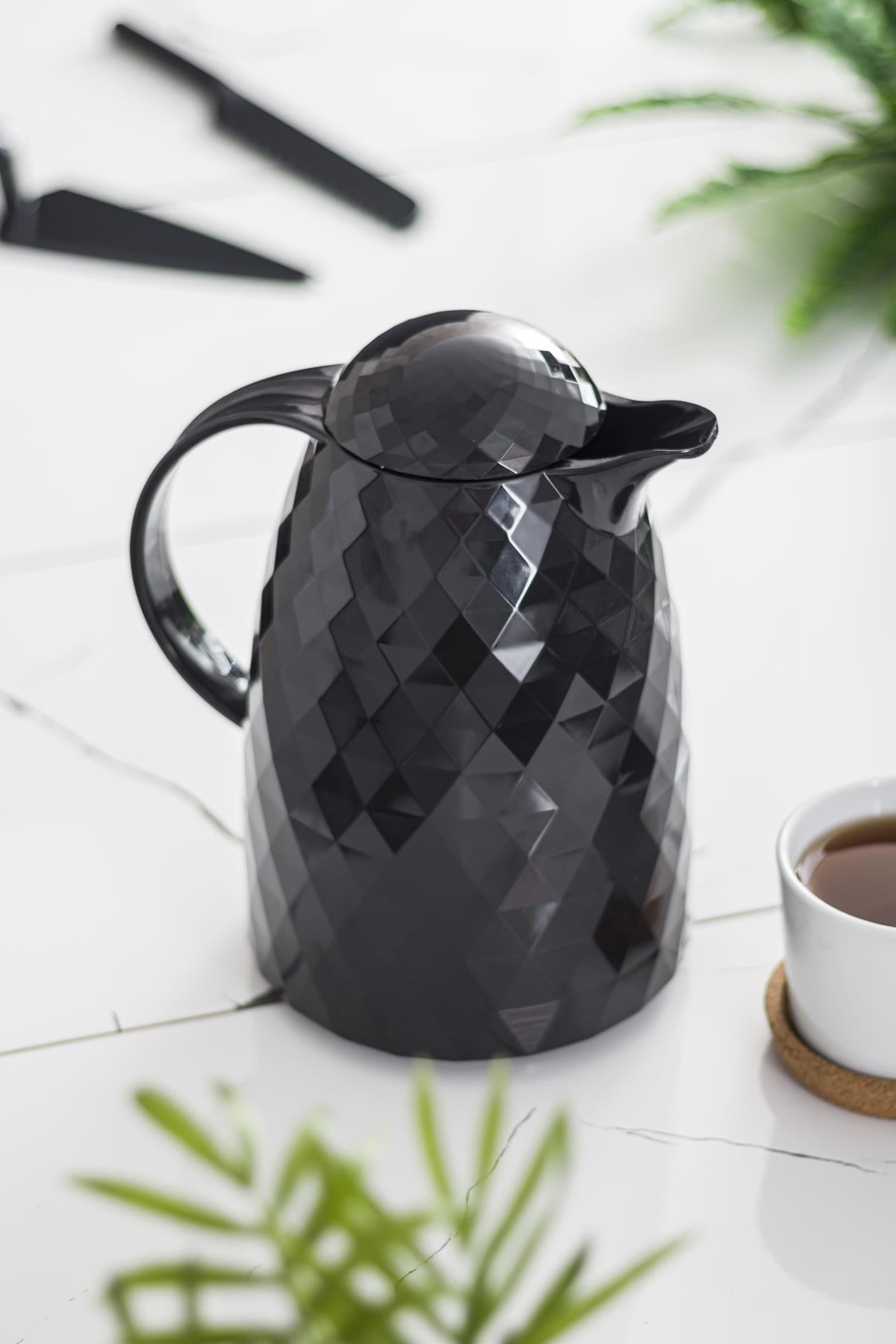 1 Lt Akrilik Siyah Çay Termosu 12 Saat Sıcak 24 Saat Soğuk