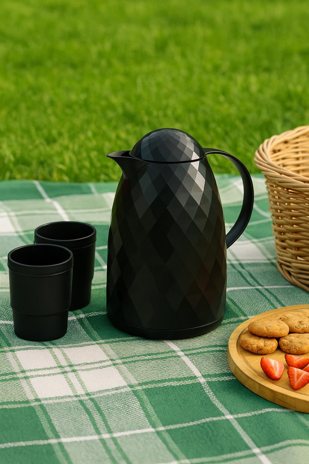 1 Lt Akrilik Siyah Çay Termosu 12 Saat Sıcak 24 Saat Soğuk