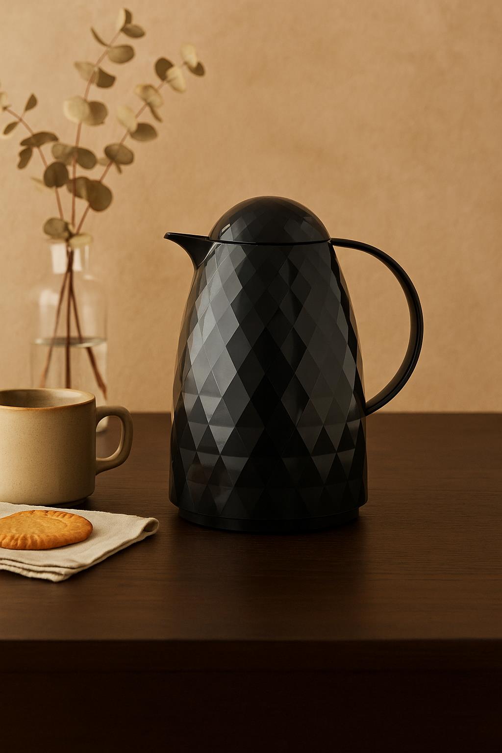 1 Lt Akrilik Siyah Çay Termosu 12 Saat Sıcak 24 Saat Soğuk