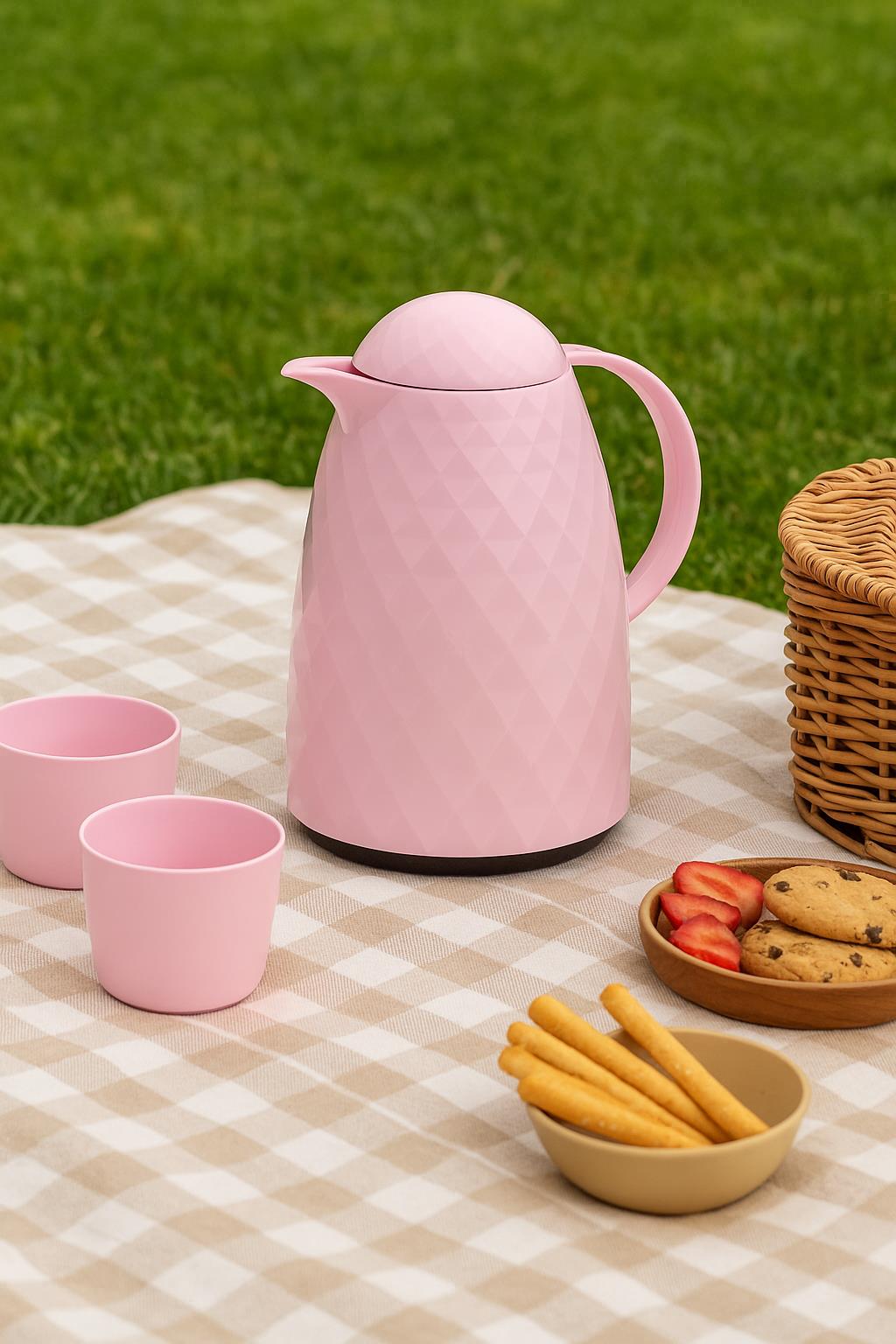 1 Lt Akrilik Soft Pembe Çay Termosu 12 Saat Sıcak 24 Saat Soğuk