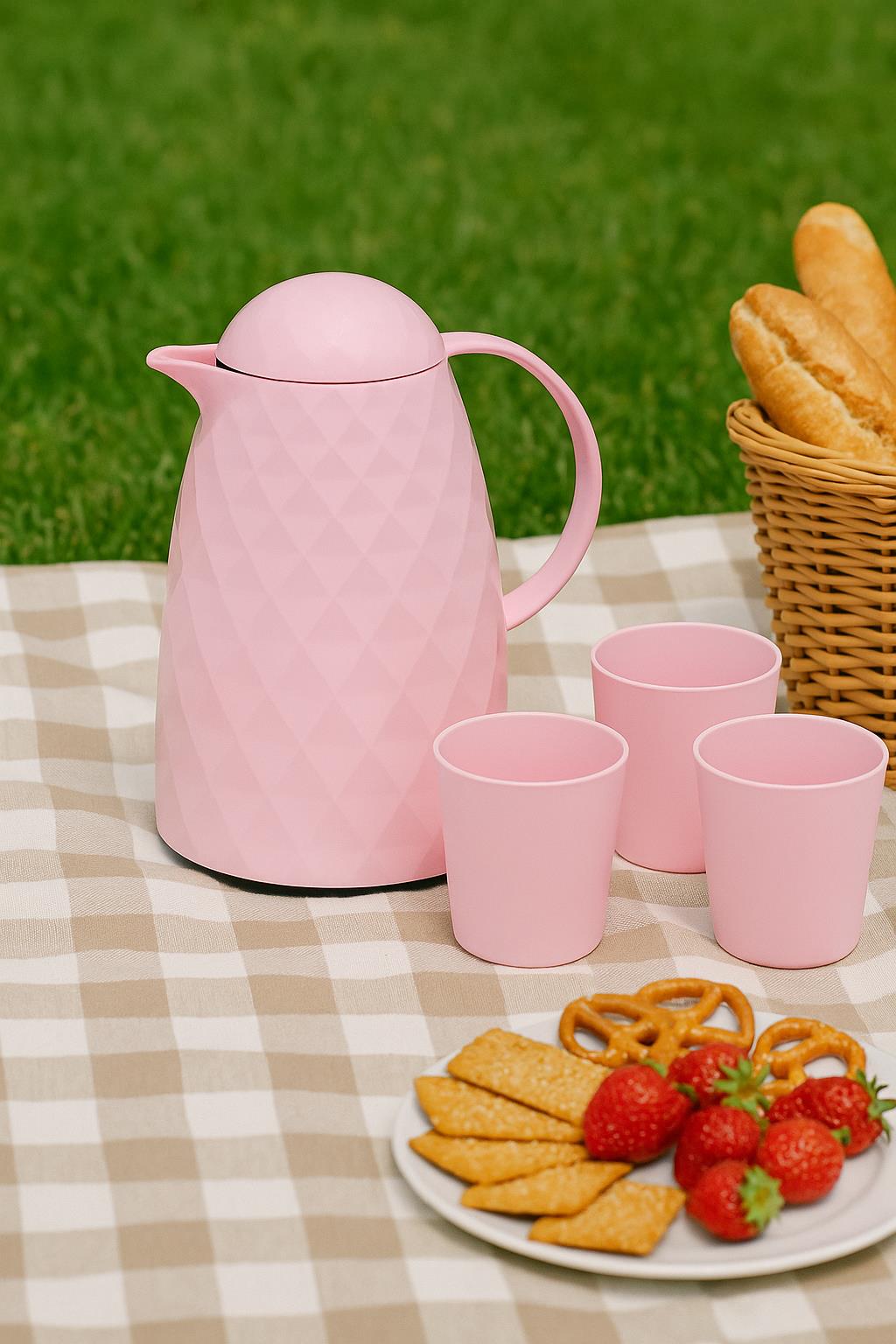 1 Lt Akrilik Soft Pembe Çay Termosu 12 Saat Sıcak 24 Saat Soğuk