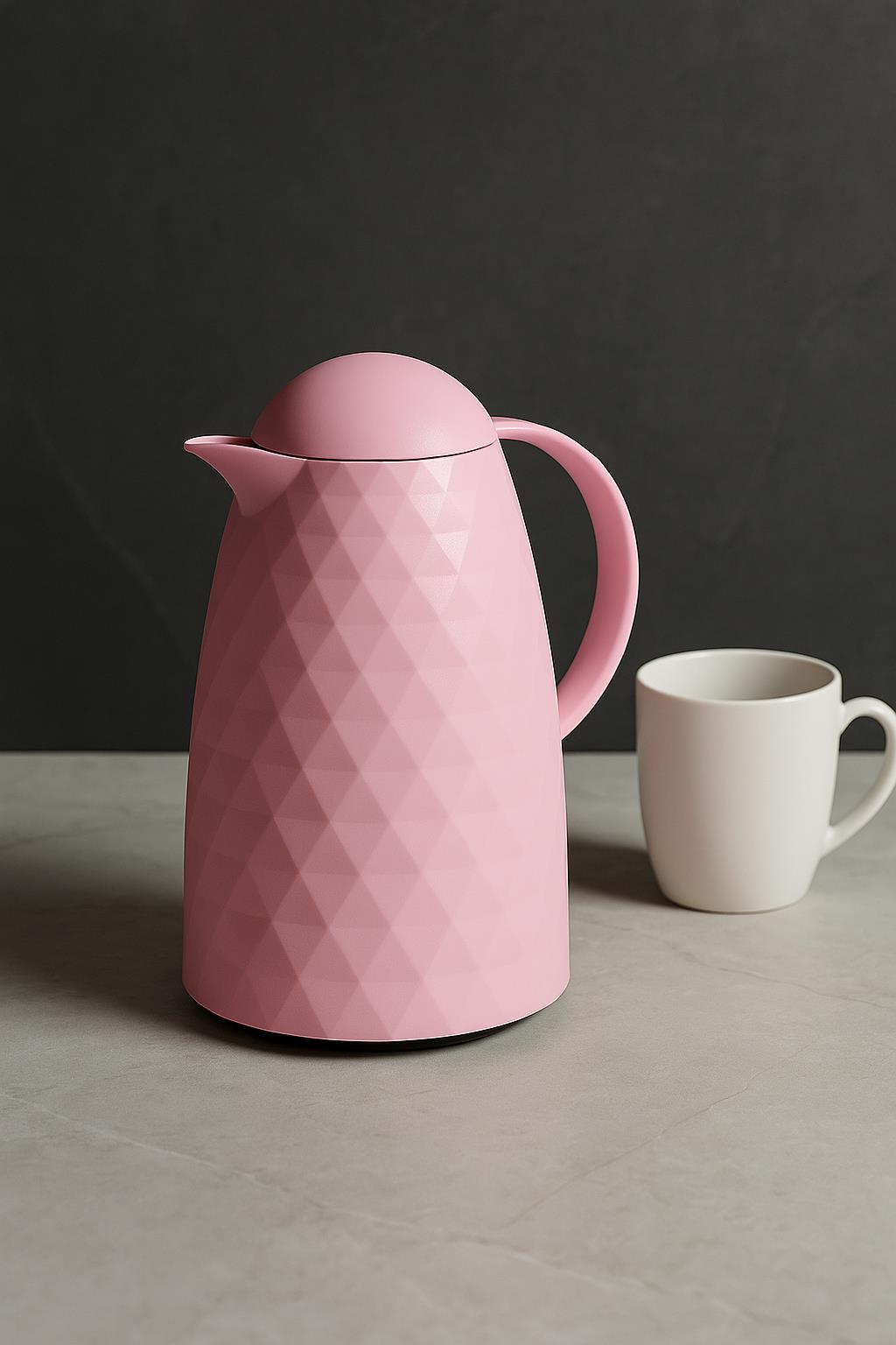 1 Lt Akrilik Soft Pembe Çay Termosu 12 Saat Sıcak 24 Saat Soğuk