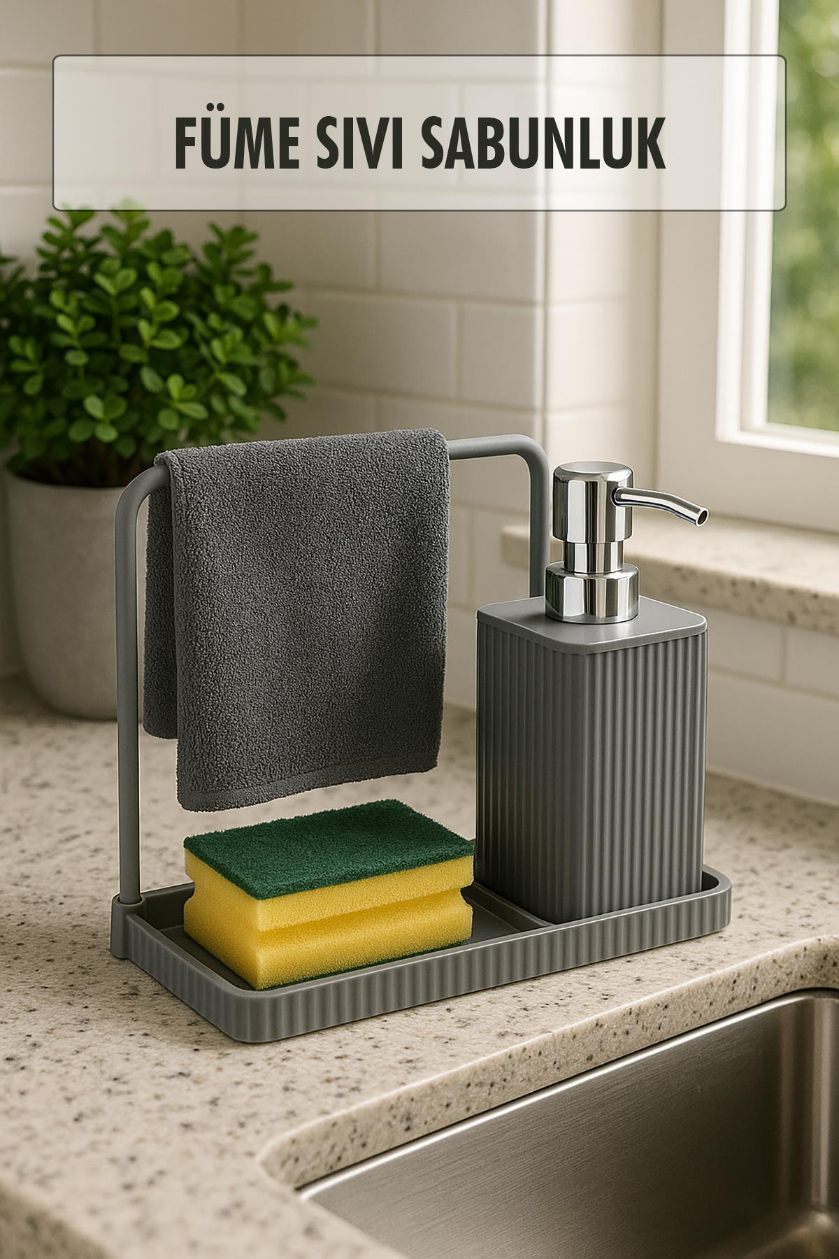 Havluluklu Sıvı Sabunluk & Havlu Asma Aparatlı Sıvı Sabunluk Füme 400 ml