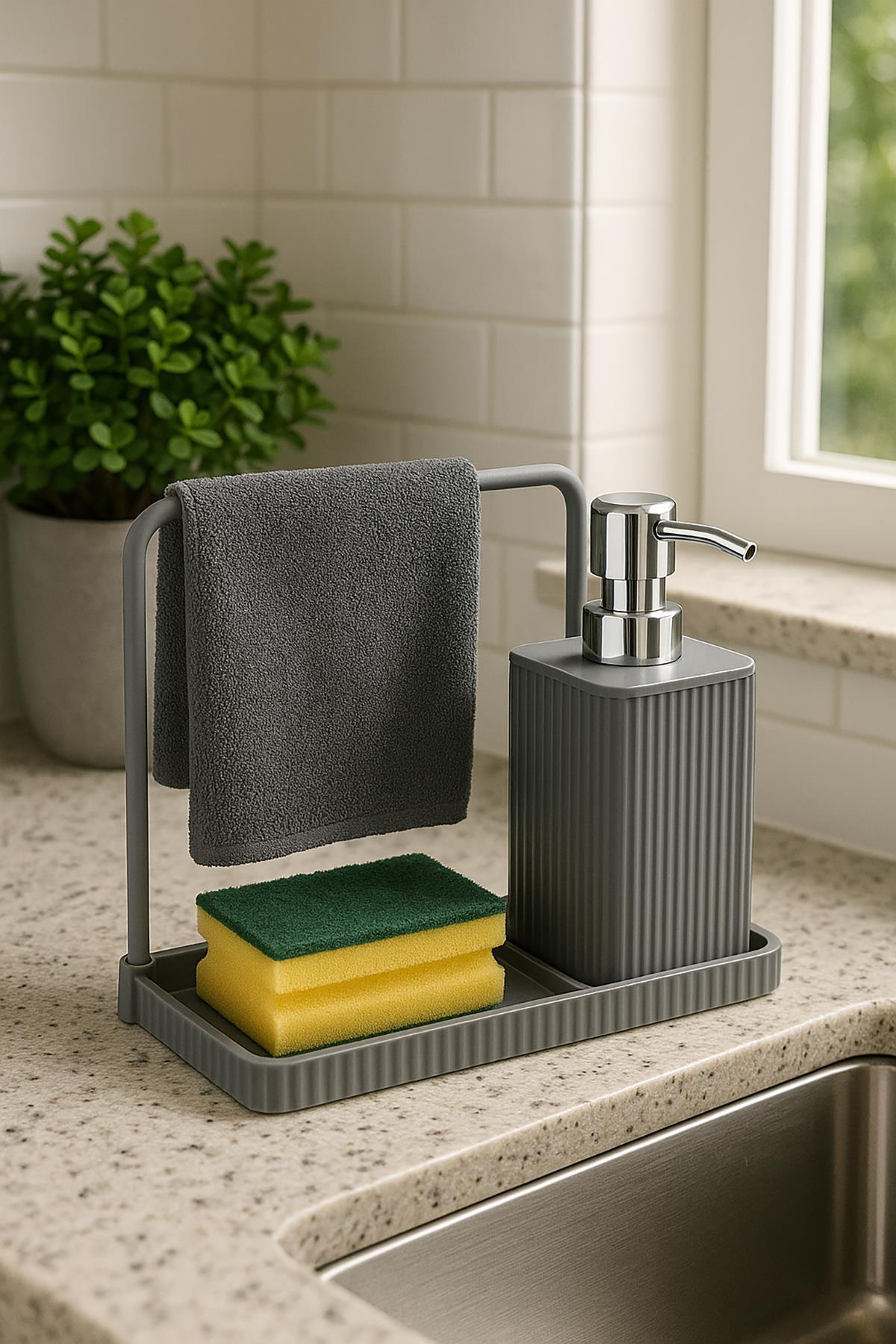 Havluluklu Sıvı Sabunluk & Havlu Asma Aparatlı Sıvı Sabunluk Füme 400 ml