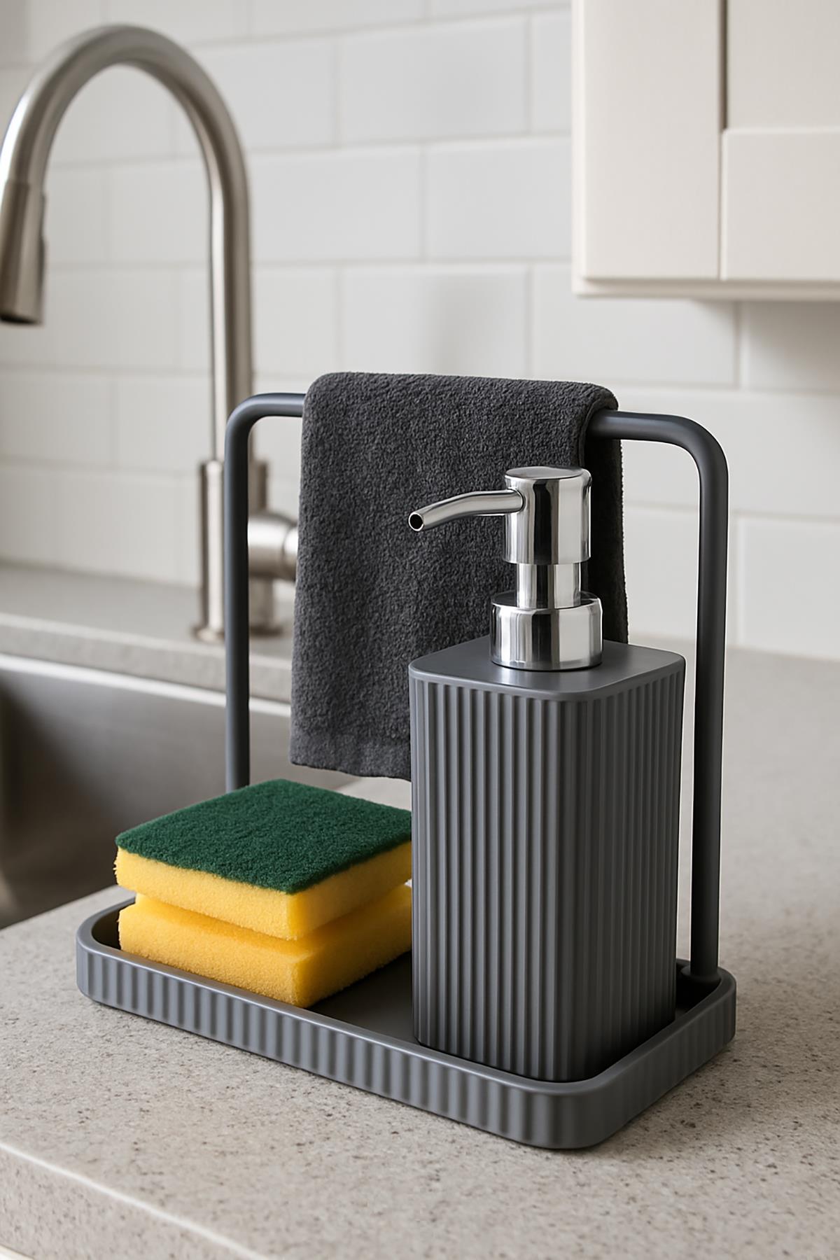 Havluluklu Sıvı Sabunluk & Havlu Asma Aparatlı Sıvı Sabunluk Füme 400 ml