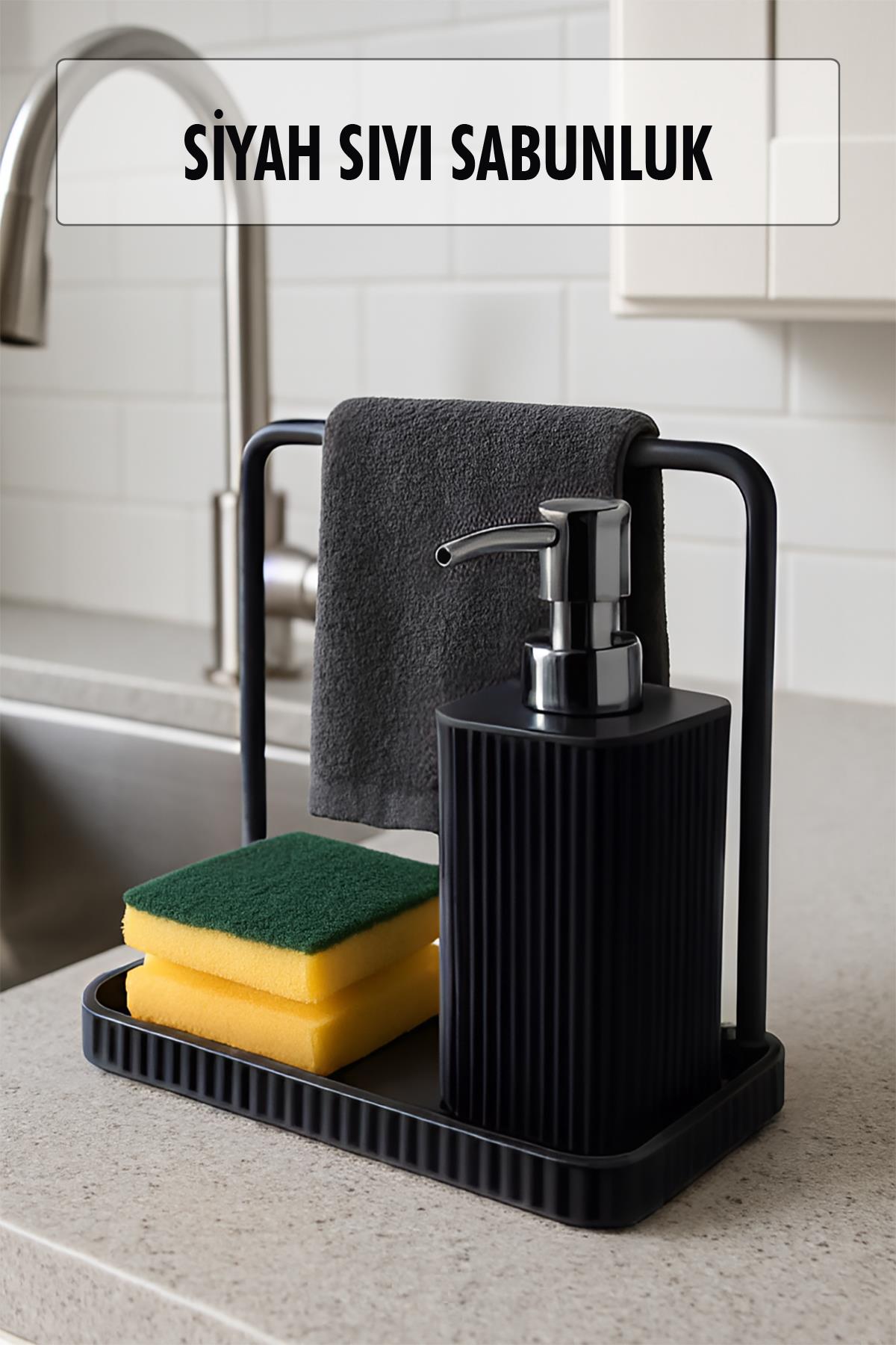 Havluluklu Sıvı Sabunluk & Havlu Asma Aparatlı Sıvı Sabunluk Siyah 400 ml