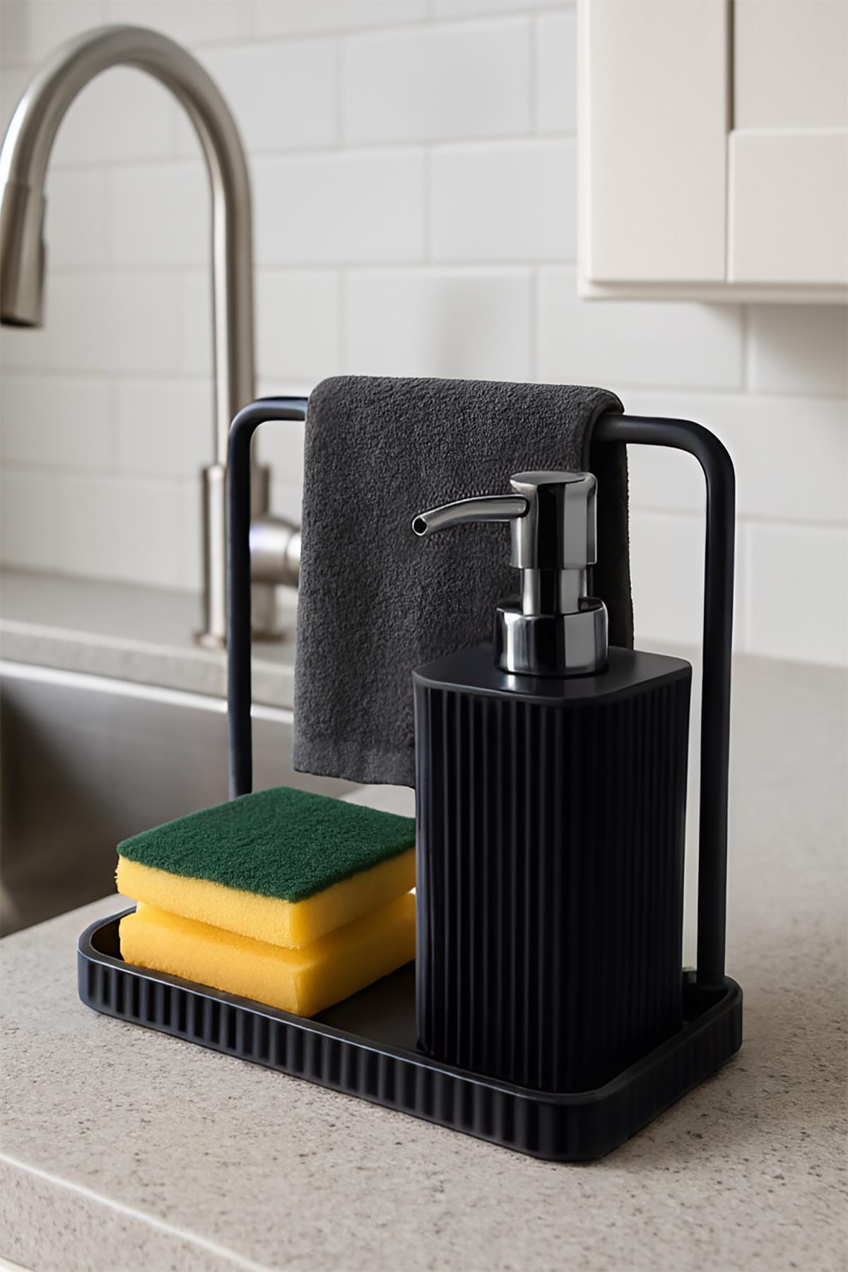 Havluluklu Sıvı Sabunluk & Havlu Asma Aparatlı Sıvı Sabunluk Siyah 400 ml