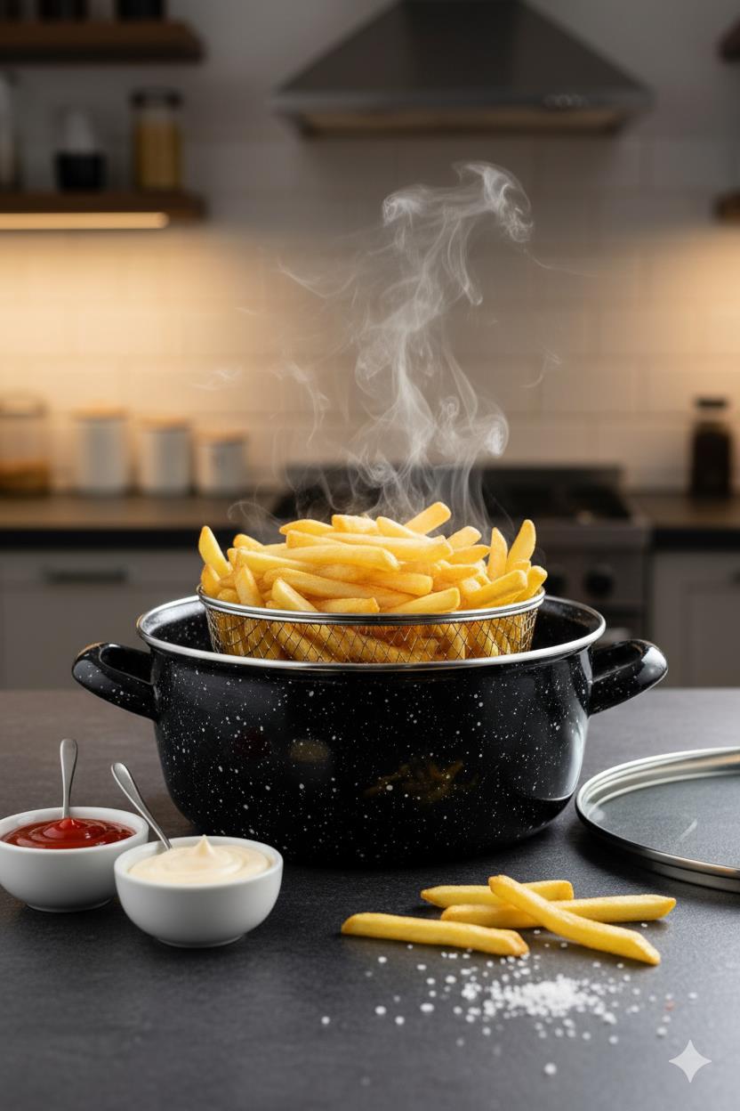 Siyah Kırçıllı Emaye Fritöz Tencere 24 cm 5,5 lt