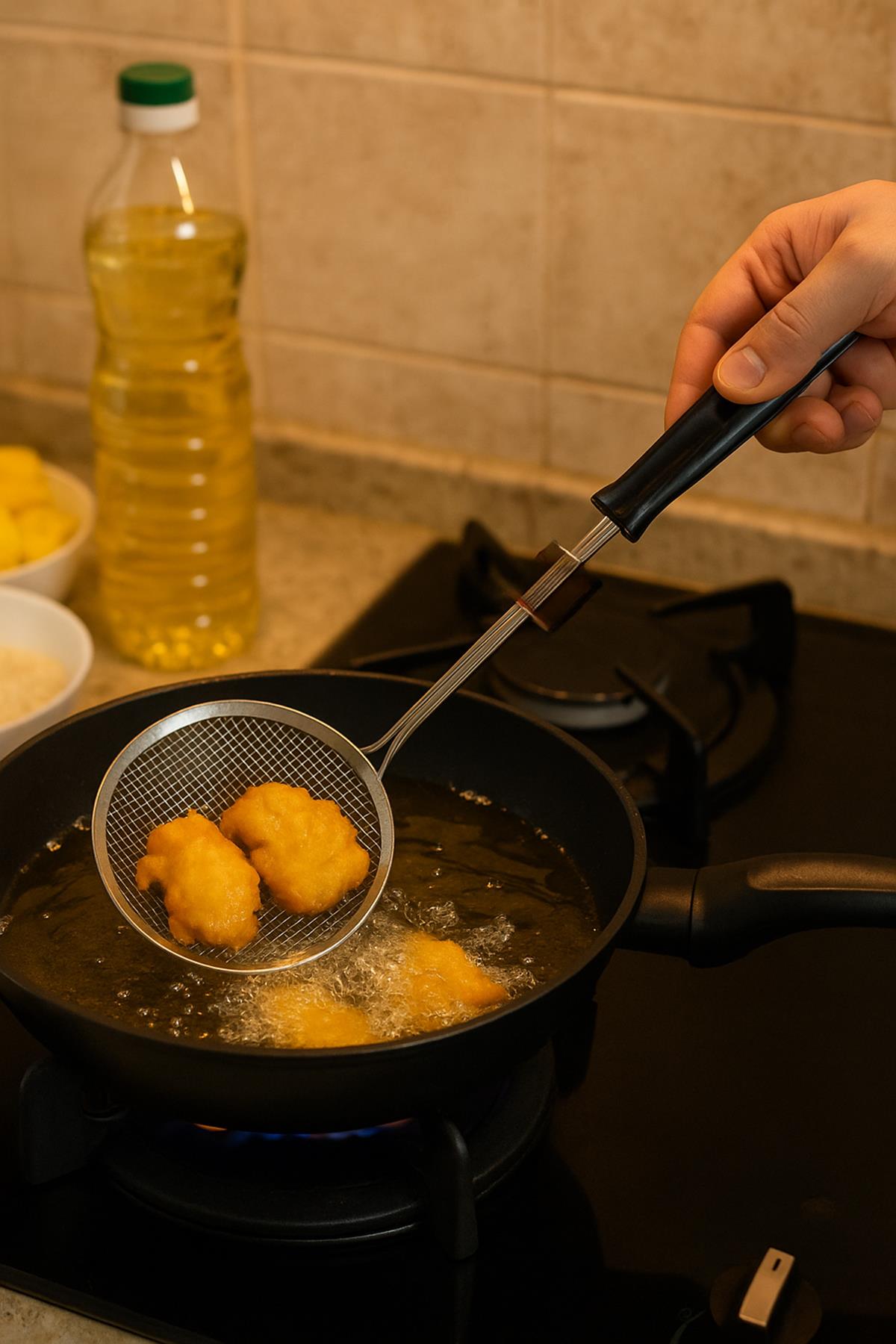 Paslanmaz Çelik Sık Telli Kevgir 35 cm Saplı Kızartma ve Haşlama Kevgiri