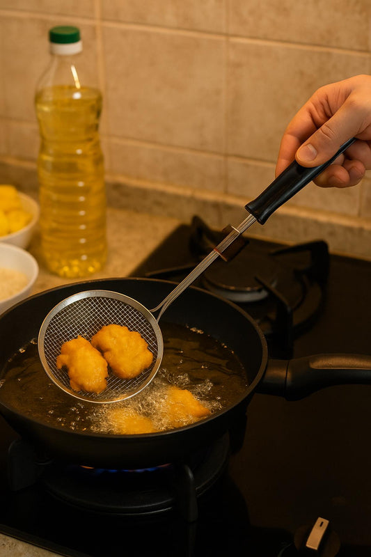 Paslanmaz Çelik Sık Telli Kevgir 35 cm Saplı Kızartma ve Haşlama Kevgiri