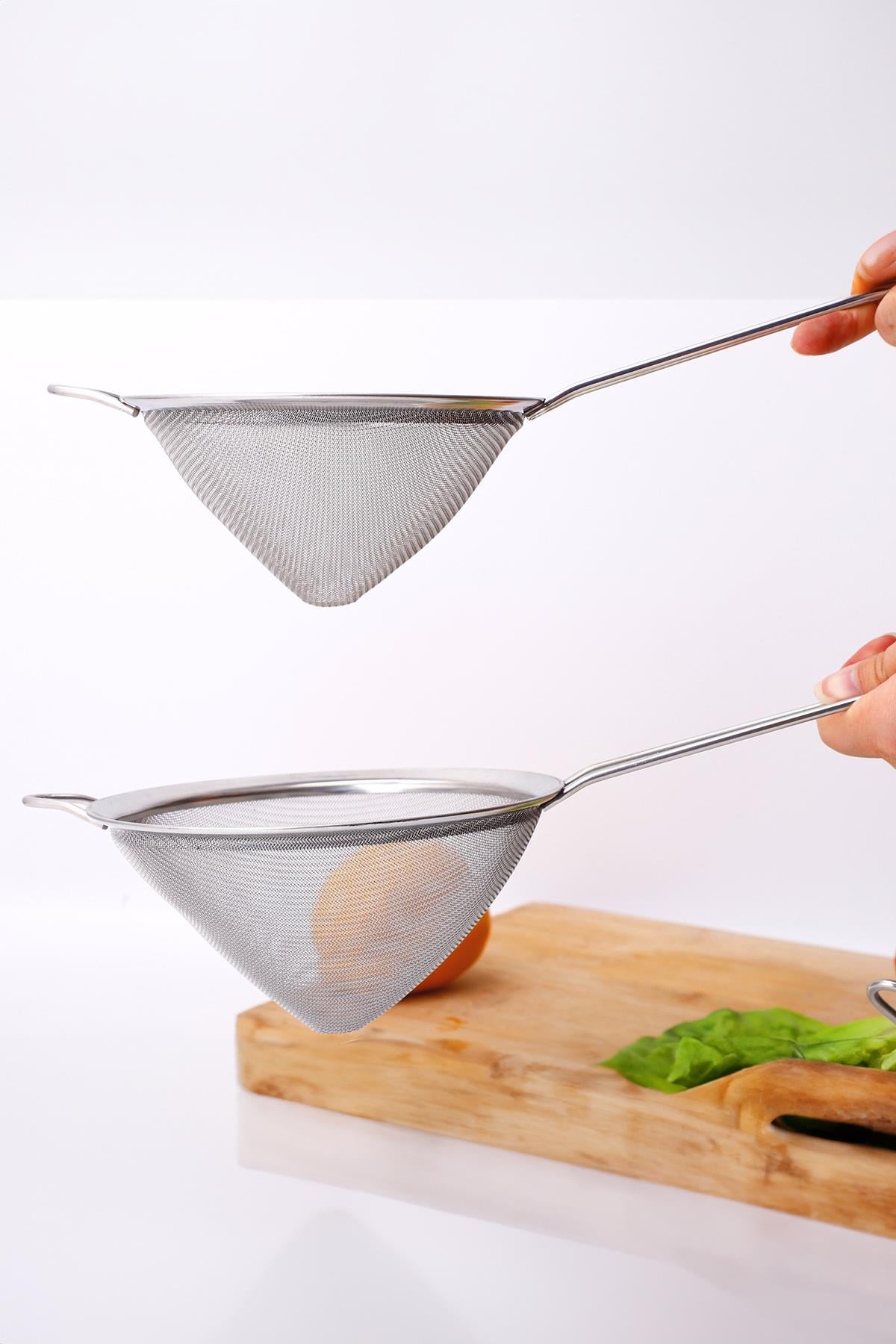 Saplı Tel Süzgeç 12 cm Paslanmaz Çelik Konik Mutfak Süzgeci