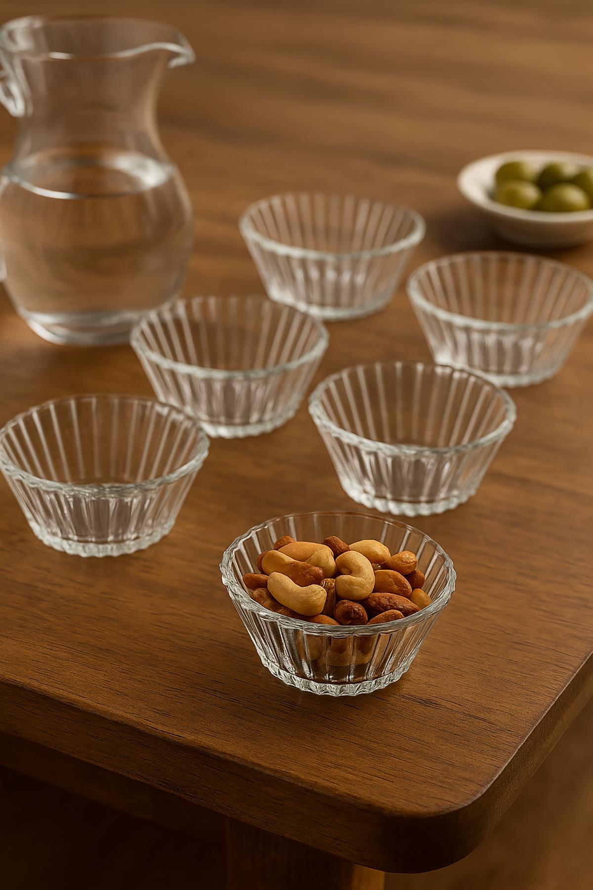 6’lı Cam Desenli Çerezlik Kase Seti 150 ml