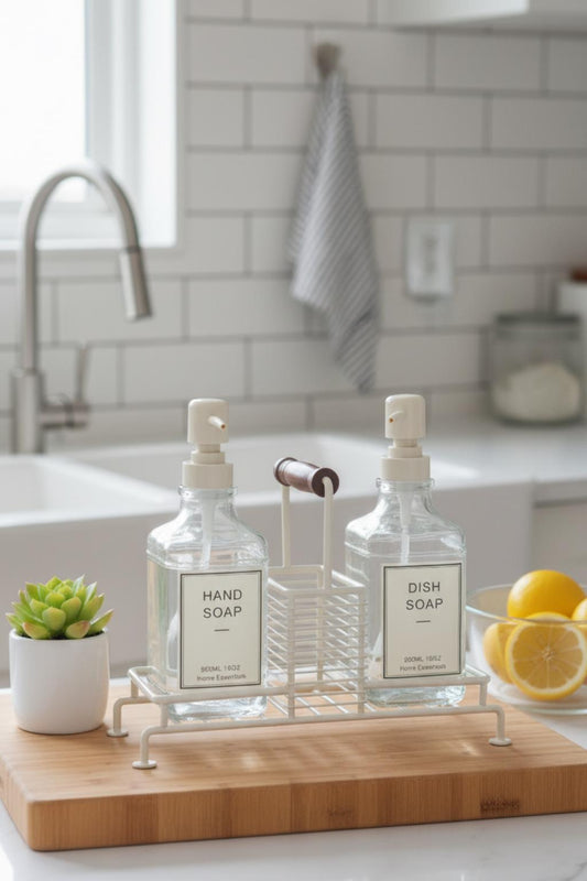 2’li Cam Ayaklı Sıvı Sabunluk Seti Beyaz 500 ml