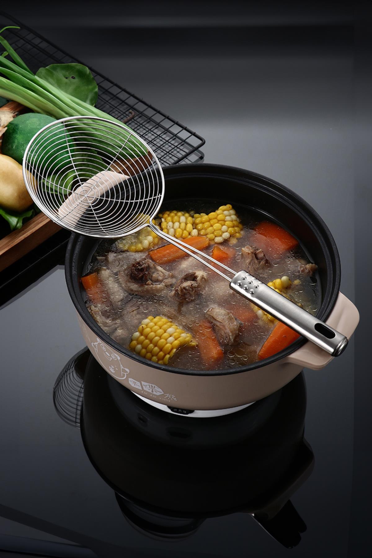 Paslanmaz Çelik Kevgir 14 cm Uzun Saplı Süzgeç Kızartma Kevgiri