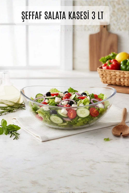 Şeffaf Akrilik Salata Kasesi 25 x 32 x 12 cm – 3 Lt